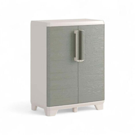 Armadio tuttopiani basso in resina resistente lucchettabile con 2 ante Linear Wood