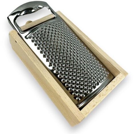 Grattugia in acciaio inox con impugnatura e cassetto raccoglitore in legno (1/5)