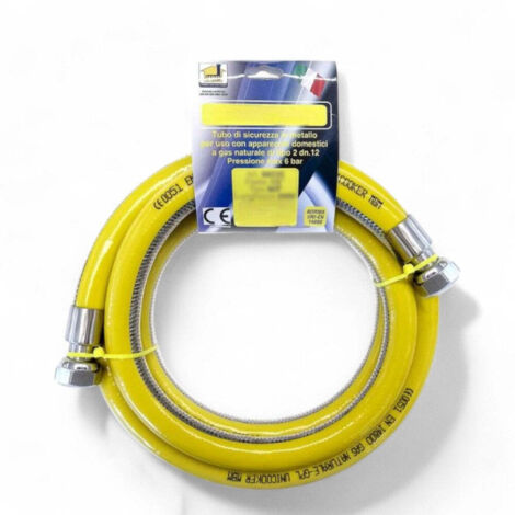 Tubo flessibile gas in acciaio con guaina di protezione in pvc gialla F/F per cucina - 100 cm