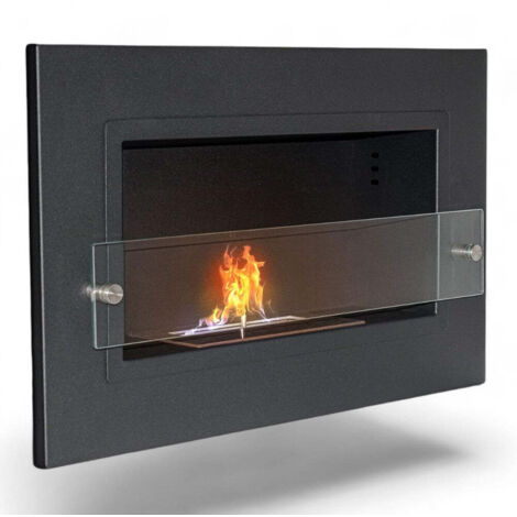 Camino biocamino a bioetanolo da parete o incasso black bruciatore inox cm 65x15x40h