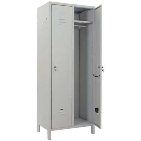 Armadio spogliatoio metallico 2 posti – Lamierato d'acciaio verniciato grigio – Dimensioni 34x68x180 cm – Serratura inclusa (1/10)