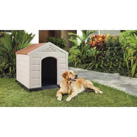 Cuccia per cani in resina Taglia Grande beige con tetto rosso Happy House Doggy Large