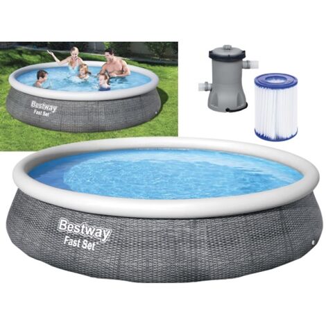 Piscina con Anello Tonda Autoportante 396x84 cm Rattan Grigio fast set Bestway 57376
