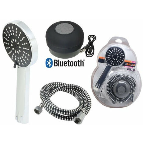Kit da bagno doccietta regolabile con tubo cromato e cassa bluetooth impermeabile per musica Brixo Doccia Music Cromo (1/3)