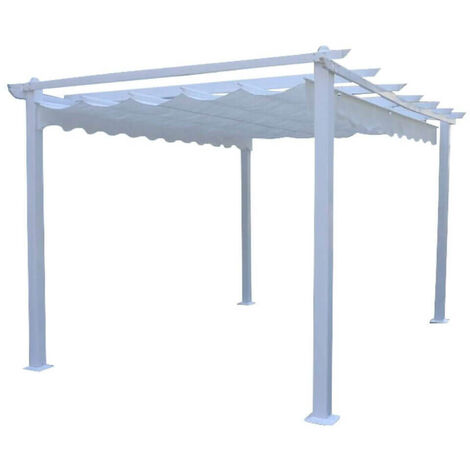 Gazebo pergola da esterno 3x3 m in alluminio e acciaio con tetto in poliestere richiudibile a carrucola Norah
