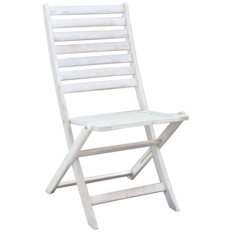 Sedia pieghevole salvaspazio da interno esterno in legno di acacia massiccio bianco effetto shabby chic Sereny (1/5)