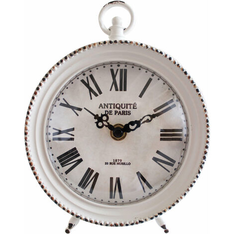 Orologio sveglia in ferro bianco da appoggio su mensola o credenza Vintage Time