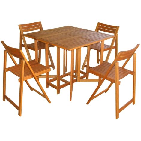 Set Tavolo + 4 Sedie In Legno Di Acacia Per Esterno Giardino Portico Ristorante Bar Hotel Albergo Agriturismo (1/4)