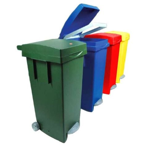 Bidone con ruote e pedale per raccolta differenziata 80Lt ICS -  Green