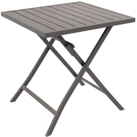 Tavolo quadrato 70x70 cm chiudibile da esterno giardino con struttura in alluminio e piano effetto doghe Oriental -  DarkGrey (1/5)