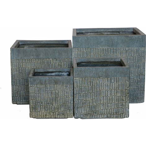 Vasi quadrati da giardino in fibra di argilla grigio scuro set 4 vasi Calendula