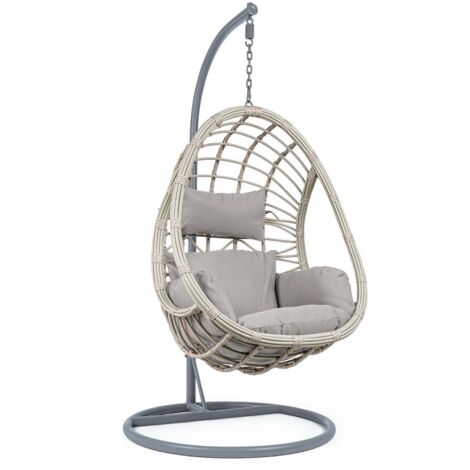 Dondolo a sospensione da giardino in acciaio e wicker con cuscino Swing - BurlyWood