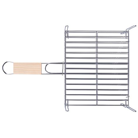 Griglia graticola per barbecue 27x37 cm in acciaio cromato con impugnatura  in legno BestBQ