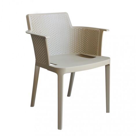 Sedia poltrona impilabile da esterno giardino bar in resina con braccioli e seduta larga Texas - Beige