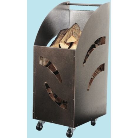 Carrello contenitore portalegna con ruote Tank in ferro battuto per camino