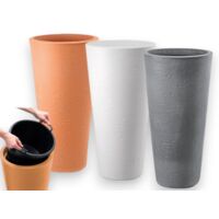 Vaso tondo alto a cono Ø40xH78 cm in resina resistente da esterno con vaschetta estraibile Tirso Plus GDM - Terracotta