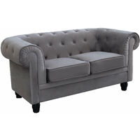 Divano 2 posti in Velluto Taupe Grigio Chesterfield