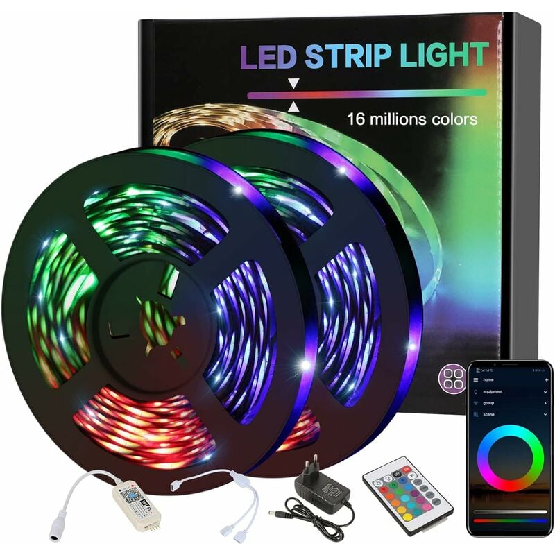 LED-Streifen, Home 5050 mit 10M mehrfarbiger Flexibler LED-Streifen Dekoration DIY RGB 24-Tasten-Fernbedienung, Lichtstreifen Kit Weihnachten RGB Party für
