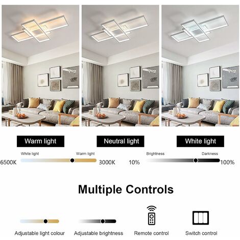 Dimmbare LED-Deckenleuchte, modernes Design, dimmbar 3000K-6000K,  rechteckige Deckenlampe für Wohnzimmer, Schlafzimmer, Esszimmer, Büro - Weiß