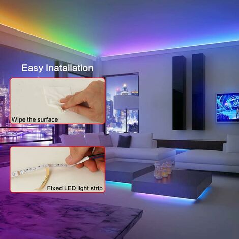 5m LED-Leuchtband, LED-Farbwechsellicht, dimmbare LED-Lichterkette mit  24-Tasten-Fernbedienung, selbstklebendes Band, mehrfarbige dekorative