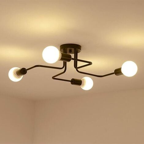 Industrielle Deckenleuchte, Hängeleuchte mit 4 Lichtern E27 Basis Retro  Kronleuchter Metallleuchte Lampe für Wohnzimmer Schlafzimmer Küche,