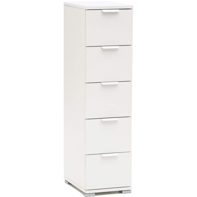 Poitrine de tiroirs en bois avec 5 tiroirs en différentes couleurs 27x38xh103 cm  White