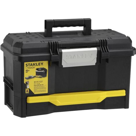 Stanley – Boîte à outils Touch Latch 48,1x27,9x28,7cm – Polypropylène résistant aux chocs – Tiroir intégré et plateau amovible – Verrou à pression