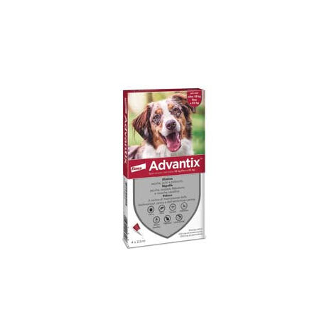 ADVANTIX ELIMINE PUCES, TIQUES ET MOUSTIQUE CHIENS 10-25KG PACK 4 PIPETTES