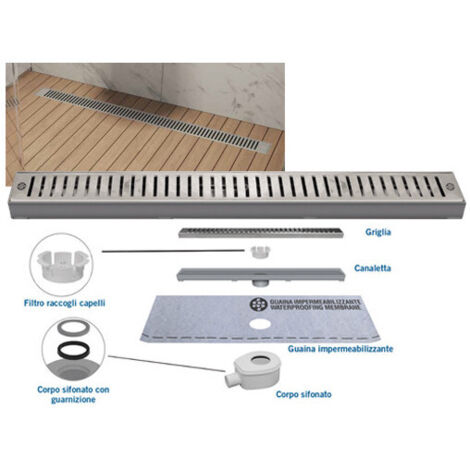 Channel construit -in en acier inoxydable pour décharger les bains de fil Fermer dans le kit Griglia 65 cm