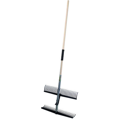 RÂTEAU COLLECTEUR DE FEUILLES, HERBE DOUBLE PEIGNE AVEC MANCHE 28X2 DENTS (1/2)