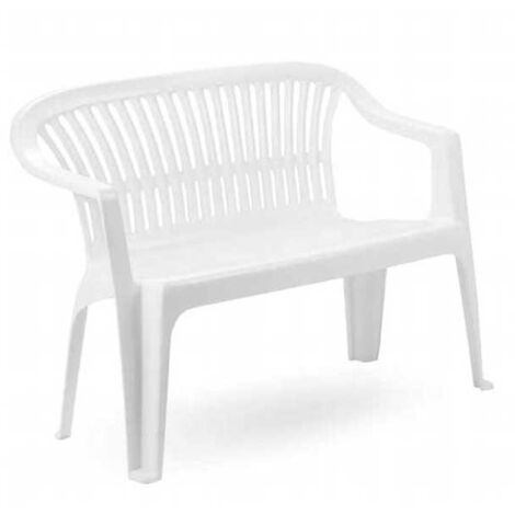 Progarden – Banc de jardin en résine blanche 114x55x82 cm – Empilable avec accoudoirs – Résistant aux intempéries et moisissures (1/8)