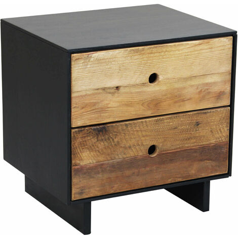 Table de chevet intérieure en bois pino avec 2 tiroirs de ligne classiques (1/5)