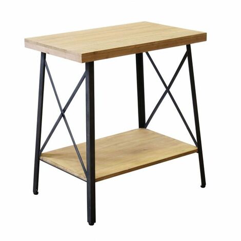 Entrée rectangulaire Table de console rectangulaire avec structure en acier noir et étagère à double bois pour une ligne de finition lisse (1/5)