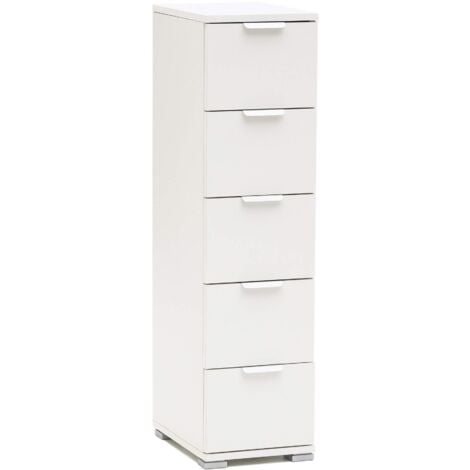 Poitrine de tiroirs en bois avec 5 tiroirs en différentes couleurs 27x38xh103 cm  White