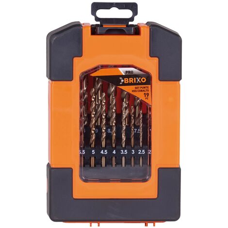 Ensemble de 19 pointes en acier cobalt avec récipient pour pistolet et acier métallique Brixo et acier de fer