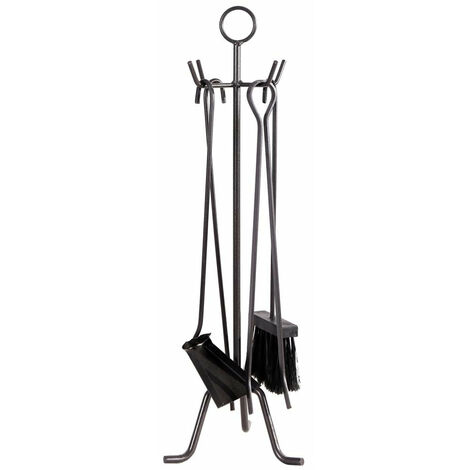 Ensemble de cheminée 4 outils noirs d'abord avec des Iron-Inspolo forgés (1/2)