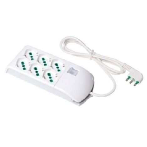 Multiprise 6 Prises Bipass+Schuko Avec Interrupteur Thermique 2 Pôles+T16A Fido - blanc 410300 (1/3)