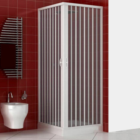 Pinto – Cabine de douche angulaire 80x80 cm en PVC – Porte pliable – Résistante à l'eau – Hauteur 185 cm – Système coulissant pour drainage efficace (1/5)