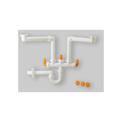 Siphon gain de place pour évier 2 voies 'Spazio 2' Tuyau d'évacuation 1"1/2 PP Ø 40