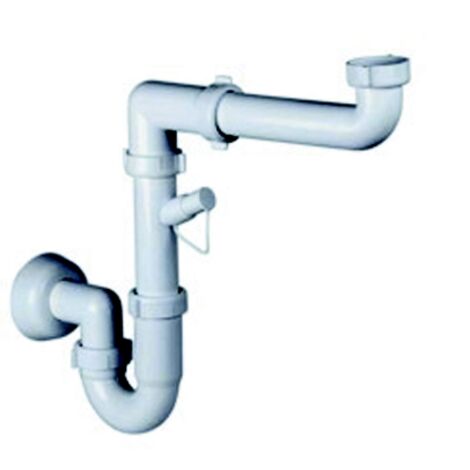 Siphon 1 voie pour e'vier en polypropyle'ne sans vidange avec raccord 1" pour lave-linge et lave-vaisselle a' faible encombrement (1/2)