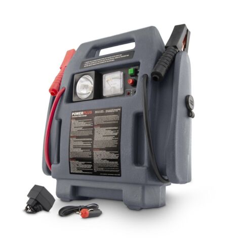 Powerplus Station d'Alimentation Électrique 4-en-1 POWE80090 - Démarreur de Secours de 1600 cc - Alimentation de 7000 mAh - Compresseur de 17 Bars - Lumière de 3,6 W