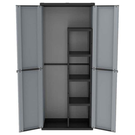 Placard à balais 2 portes en résine – Dimensions 68x37,5x163,5 cm – Rangement intérieur et extérieur – Résistant aux intempéries – Terry - JLINE368
