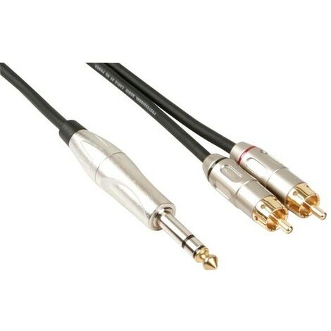 CABLE PROFESSIONNEL AUDIO. 2 x RCA MALE VERS JACK STEREO 6.35mm (6m) PAC131  RI1749