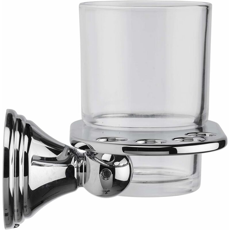 Croydex Chester Flexi-Fix Screw or Glue Bathroom Wall Mounted Toothbrush Tumbler  Holder with Glass Cup 