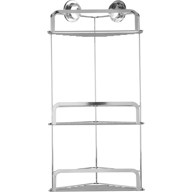 Croydex Stick 'n' Lock Three Tier Corner Shower Basket, Grey