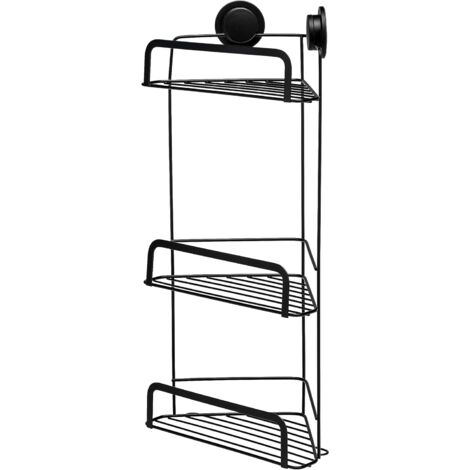 Croydex Stick 'n' Lock Three Tier Corner Basket, Matt Black (1/5)