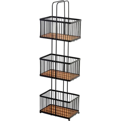 Croydex Freestanding Bathroom Storage Caddy, 3 Tier Baskets -Matt Black & Bamboo (1/3)