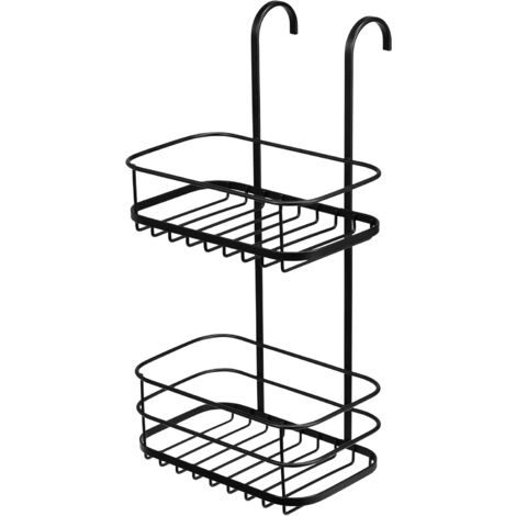 Croydex Black Hook Over Door Shower Caddy 2 Large Compartments, Hanging Basket