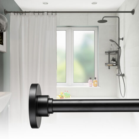 Croydex Black Heavy Duty Straight Shower Curtain Rod with Rings & Flexi-Fix, 230cm (1/5)