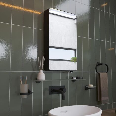 Croydex Matt Black Bathroom Cabinet With Pivoting Mirrored Door 63 x 35cm - Arun (1/4)